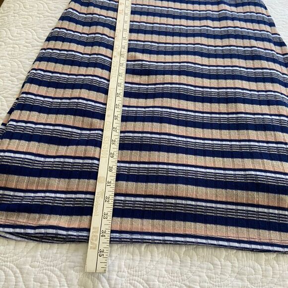 Miami Striped Knit Shift Dress Sleeveless Size M Navy Tan Pink White - Picture 9 of 9